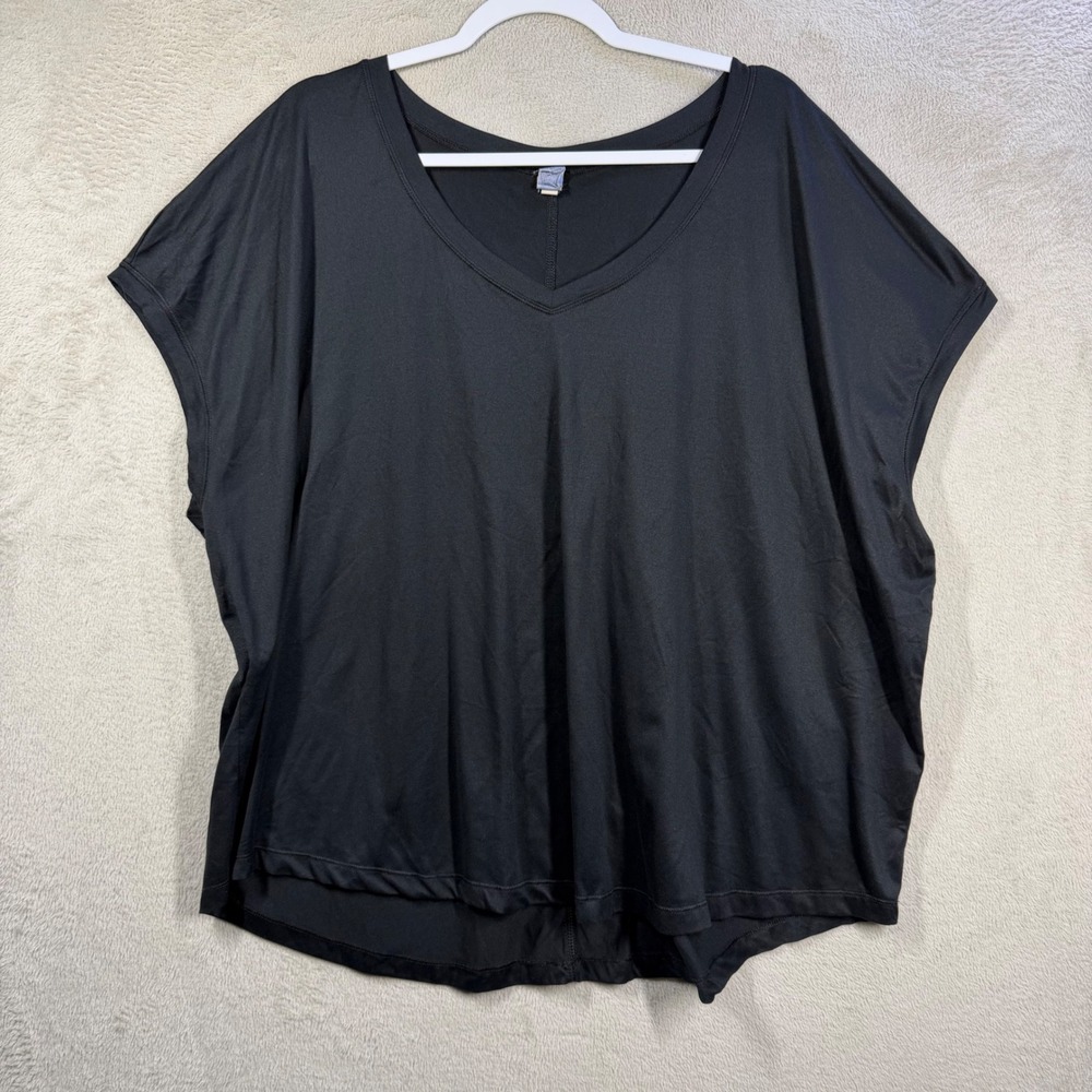 Yogalicious V-Neck Top Women 2X Black Athleisure Gym Training Short Sleeve Tee